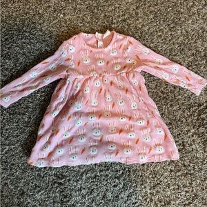 Adorable Pink Bunny Print Kids Casual Dress